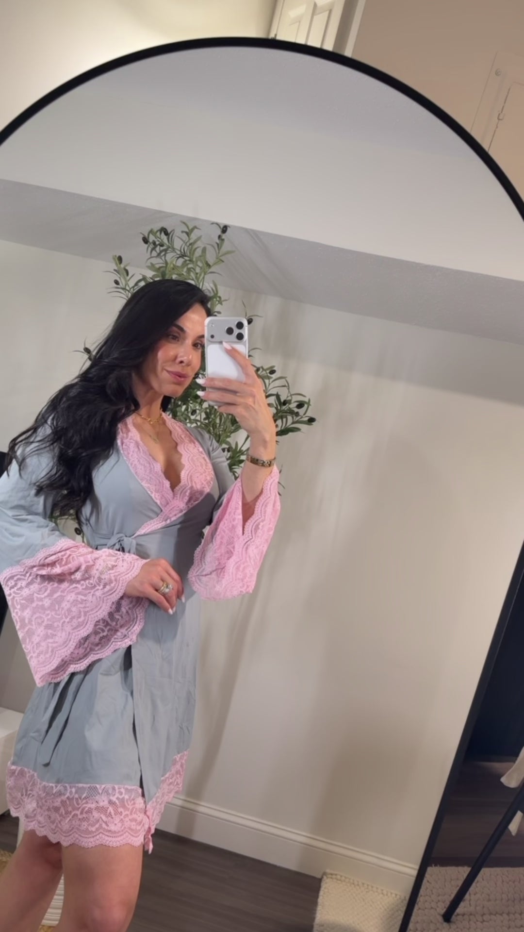 Kit Robe e Camisola - Rosa e Cinza